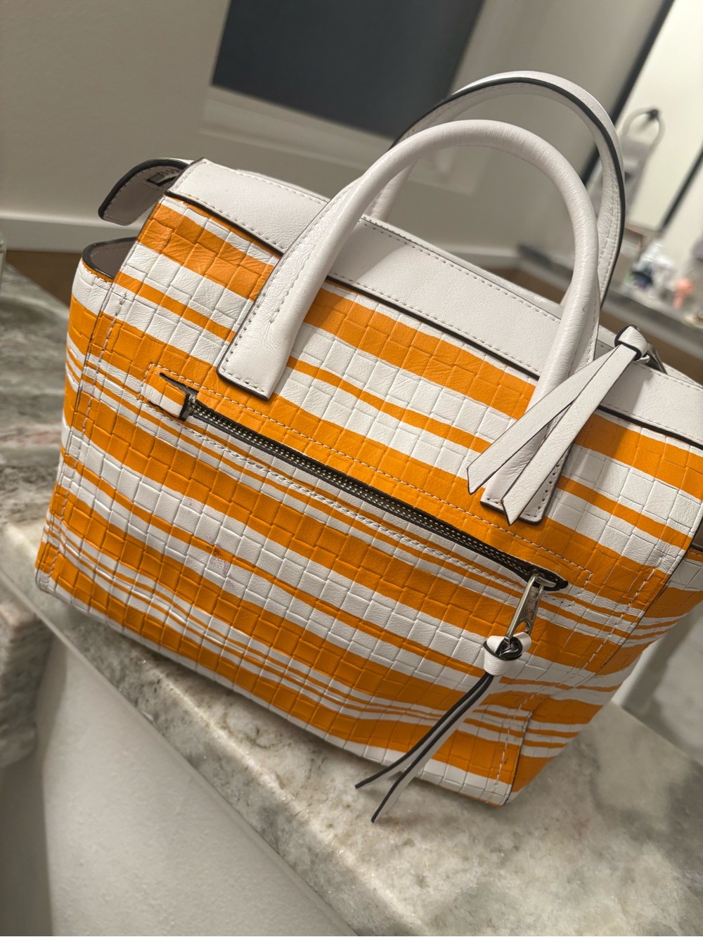 Coach White & Orange Striped Top-Handle Satchel
